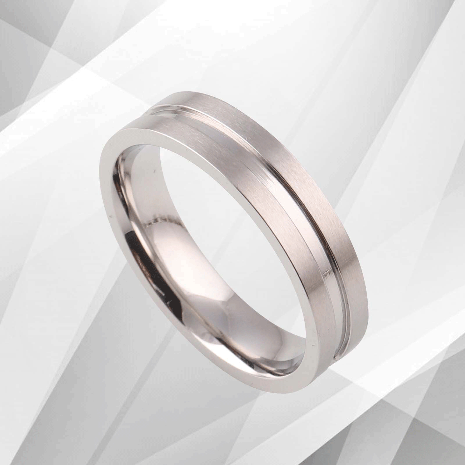 Beautiful Flat Tungsten Men’s 18Ct White Gold Over Engagement Wedding Ring, showcasing a 6mm wide flat-court design with a matt and sparkling finish.