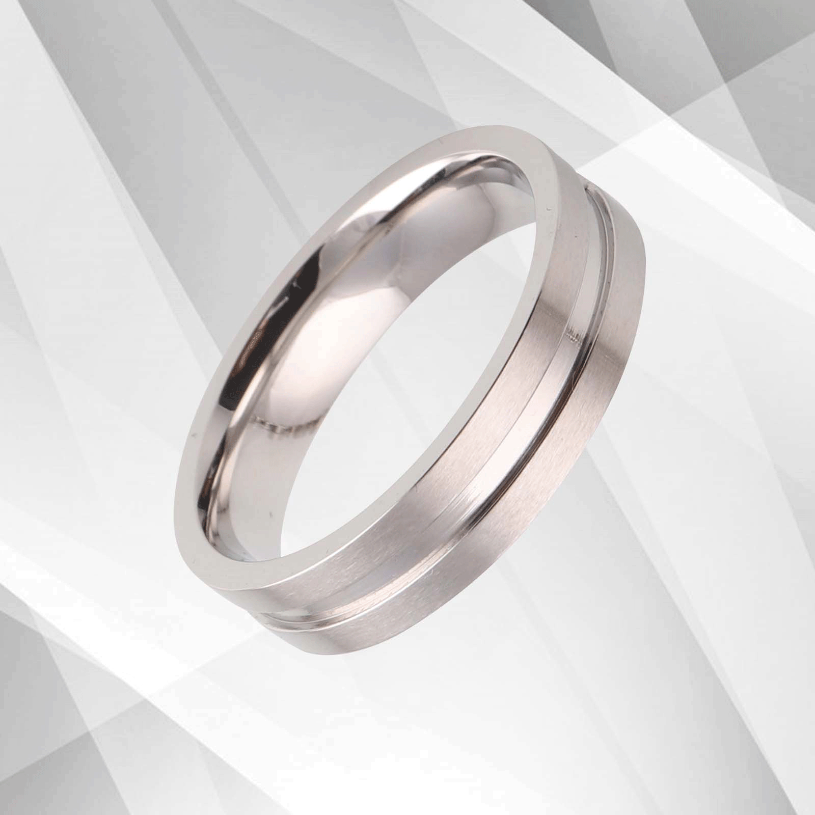 Beautiful Flat Tungsten Men’s 18Ct White Gold Over Engagement Wedding Ring, showcasing a 6mm wide flat-court design with a matt and sparkling finish.