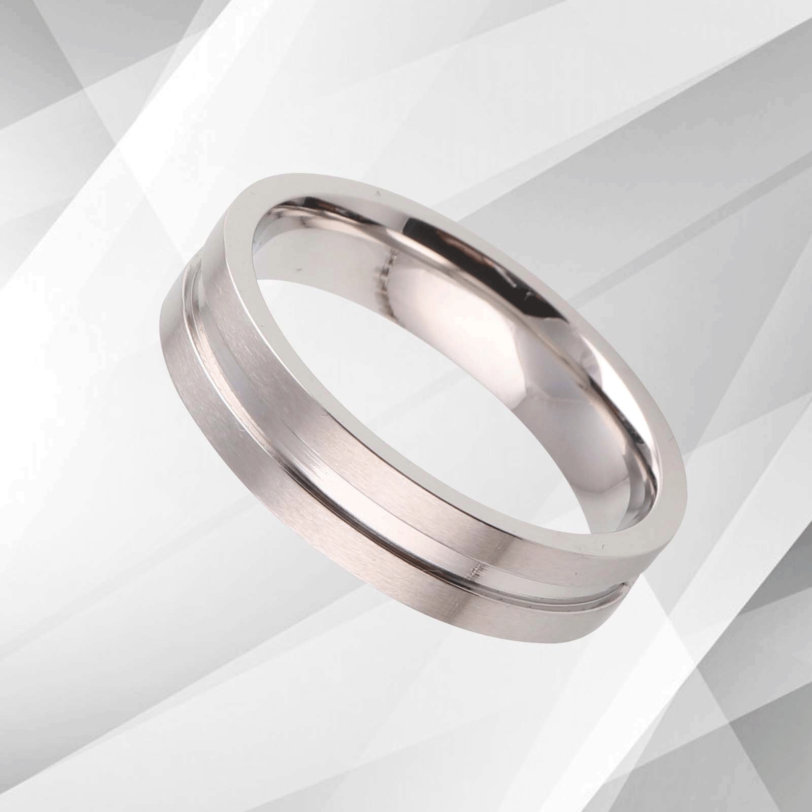 Beautiful Flat Tungsten Men’s 18Ct White Gold Over Engagement Wedding Ring, showcasing a 6mm wide flat-court design with a matt and sparkling finish.