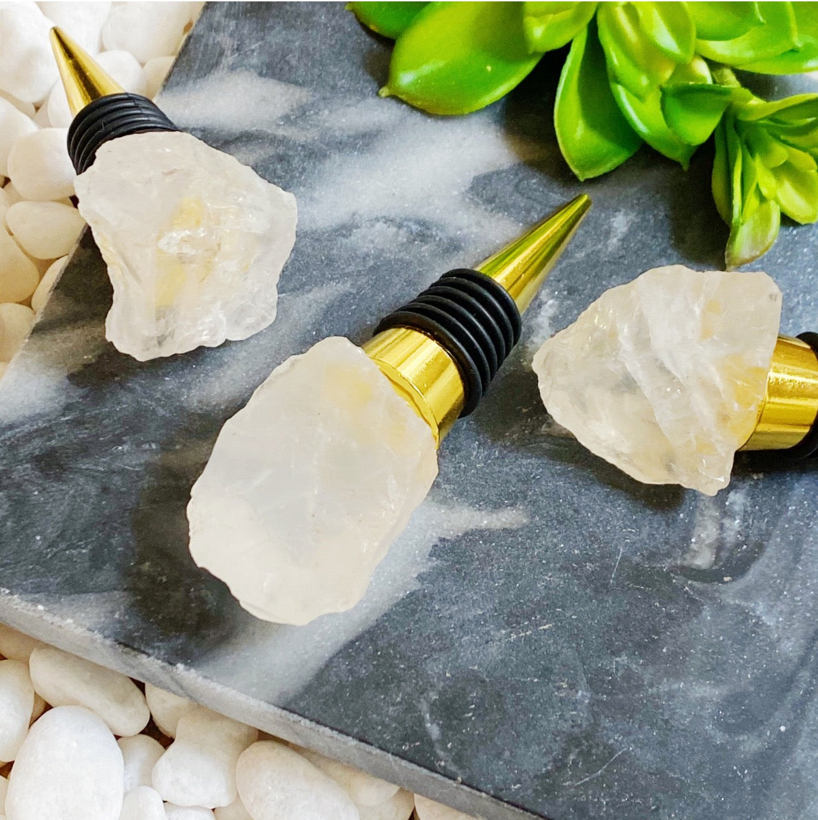 A luxurious wine stopper made from natural stone, showcasing unique patterns and colors, perfect for preserving wine.