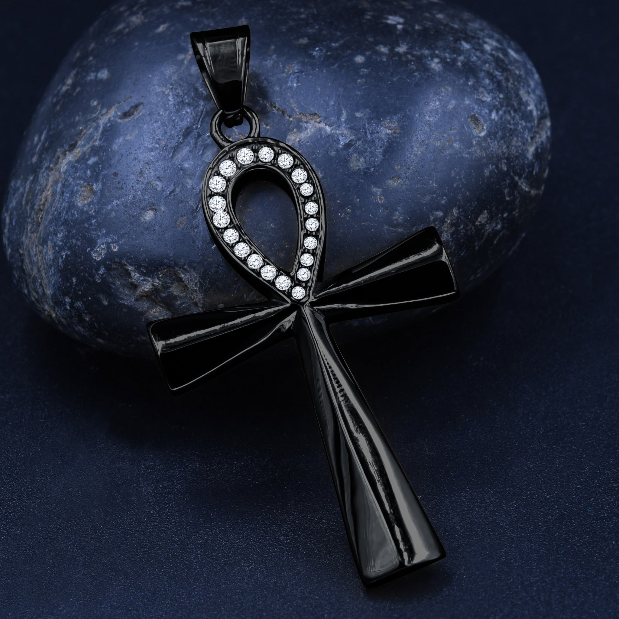 BENDECIR Pendant featuring a unique cross design adorned with sparkling cubic zirconia stones, crafted from durable stainless steel.