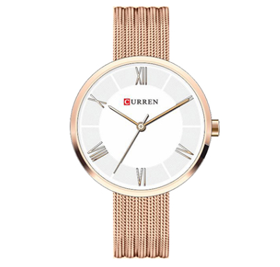 Benevolence Women Watch I 551105 featuring Roman dials, dark bezel, and golden strap, showcasing its elegant design.