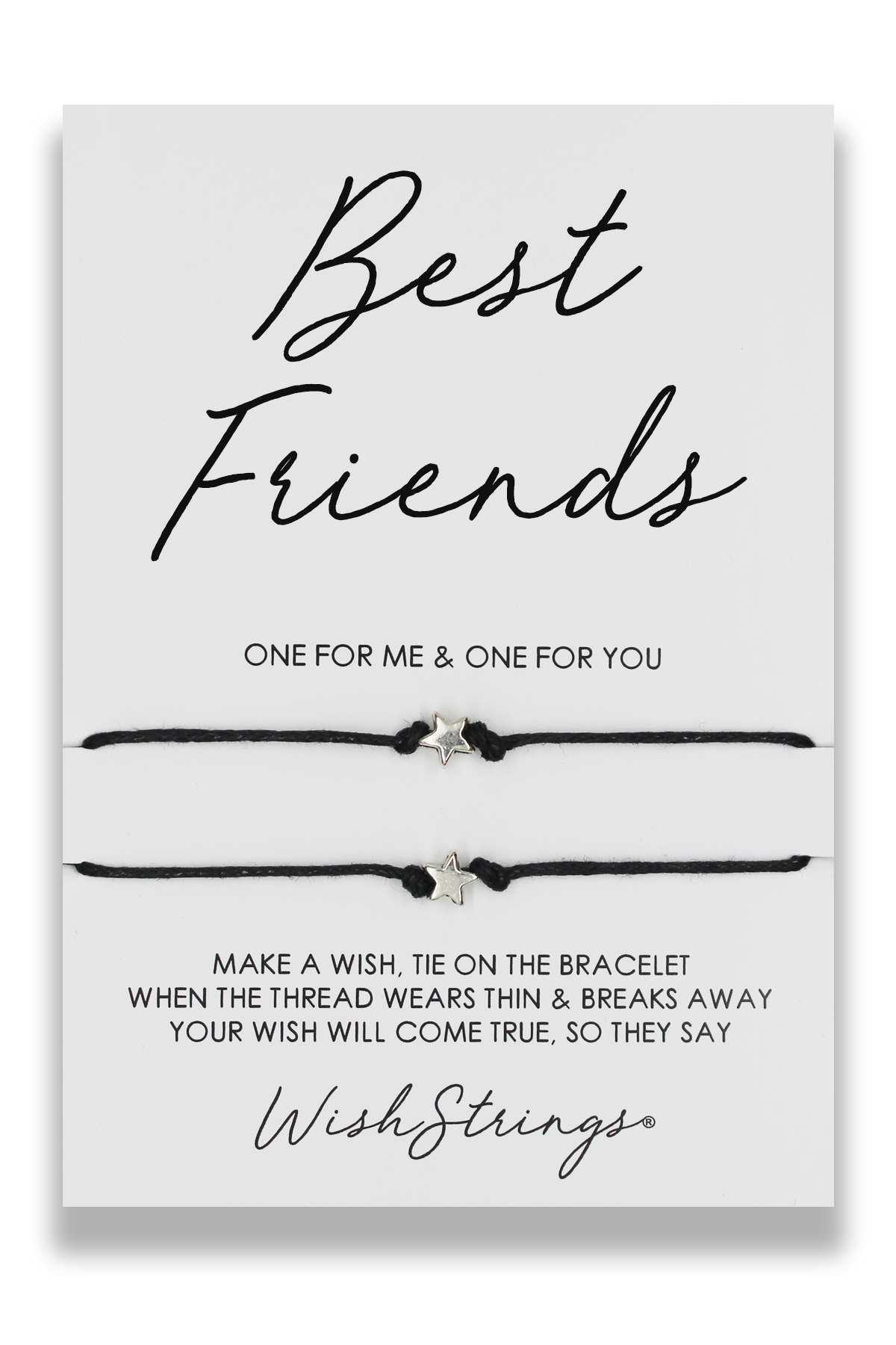 BEST FRIEND WishStrings Duo Bracelets featuring Tibetan Silver charm on waxed cotton cord, beautifully presented on an inspirational display card.