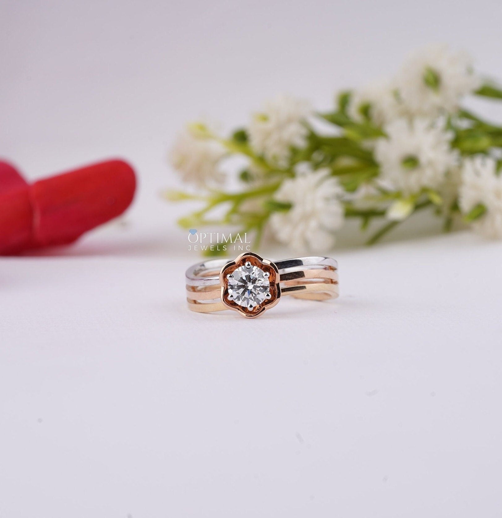 Bezel Set Diamond Solitaire Engagement Ring featuring a 0.50 Ctw round cut lab-created diamond in a flower shape setting, crafted in gold.