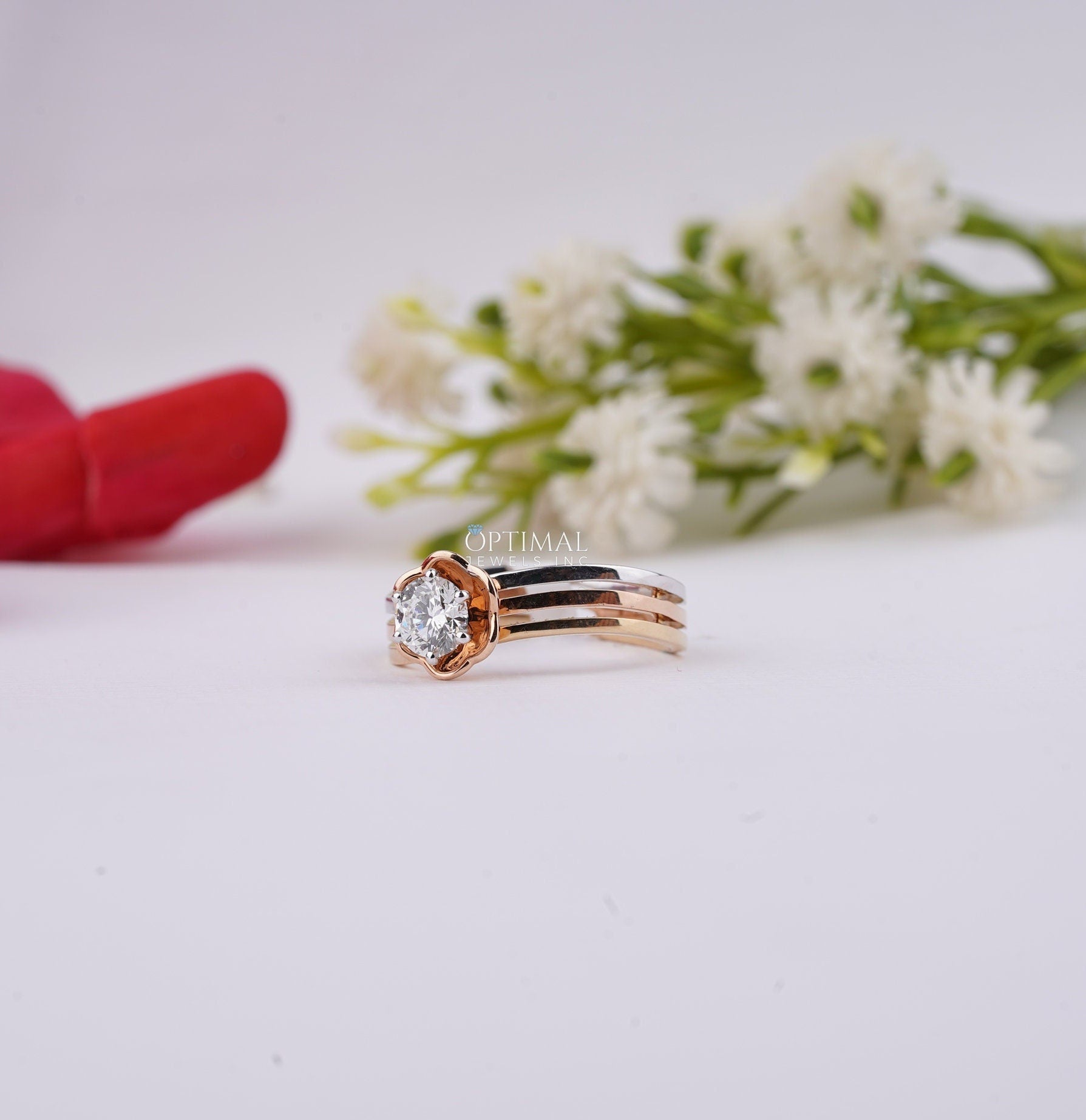 Bezel Set Diamond Solitaire Engagement Ring featuring a 0.50 Ctw round cut lab-created diamond in a flower shape setting, crafted in gold.