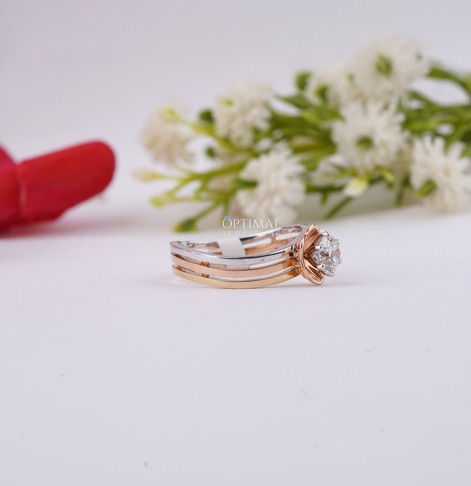 Bezel Set Diamond Solitaire Engagement Ring featuring a 0.50 Ctw round cut lab-created diamond in a flower shape setting, crafted in gold.