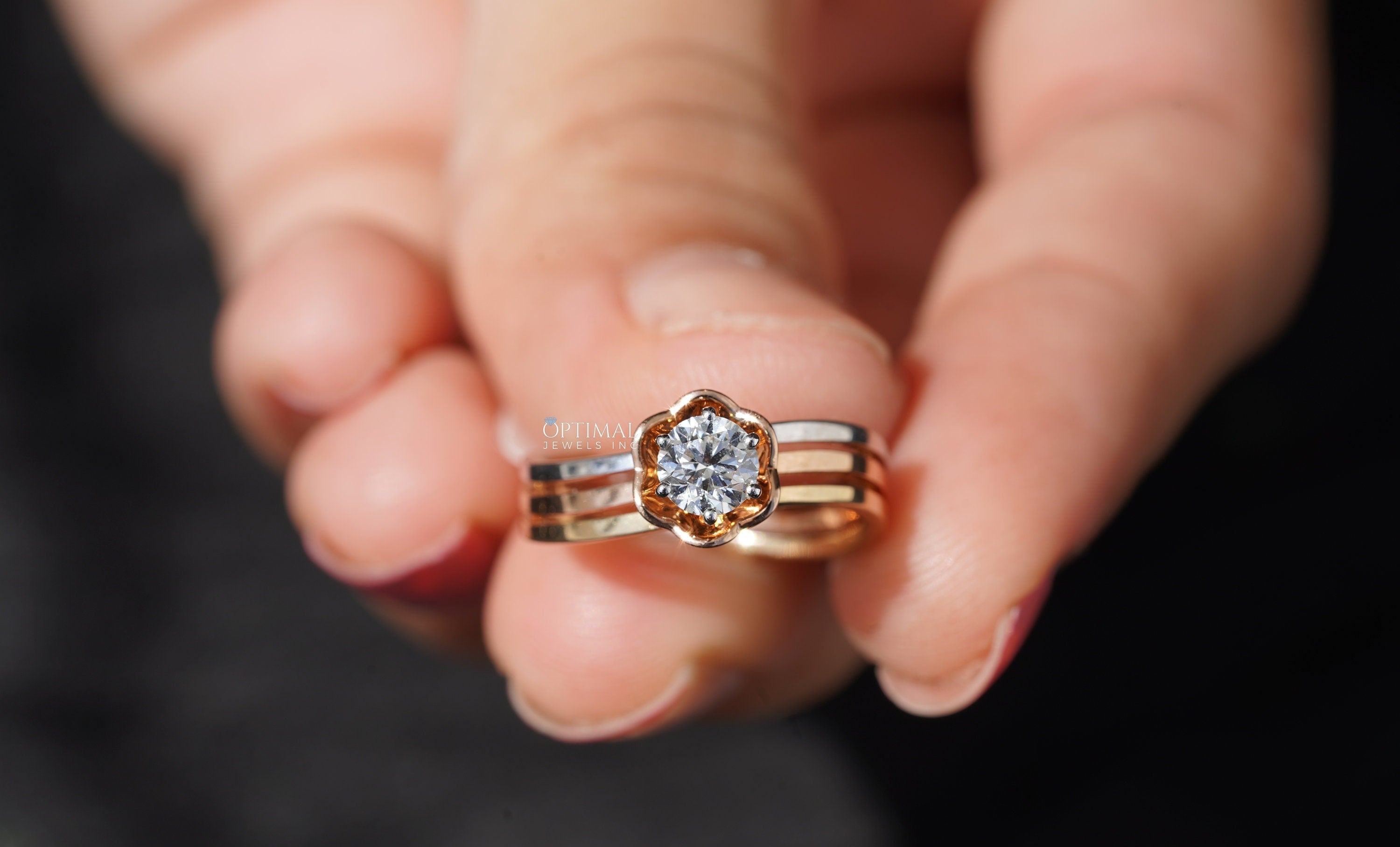 Bezel Set Diamond Solitaire Engagement Ring featuring a 0.50 Ctw round cut lab-created diamond in a flower shape setting, crafted in gold.