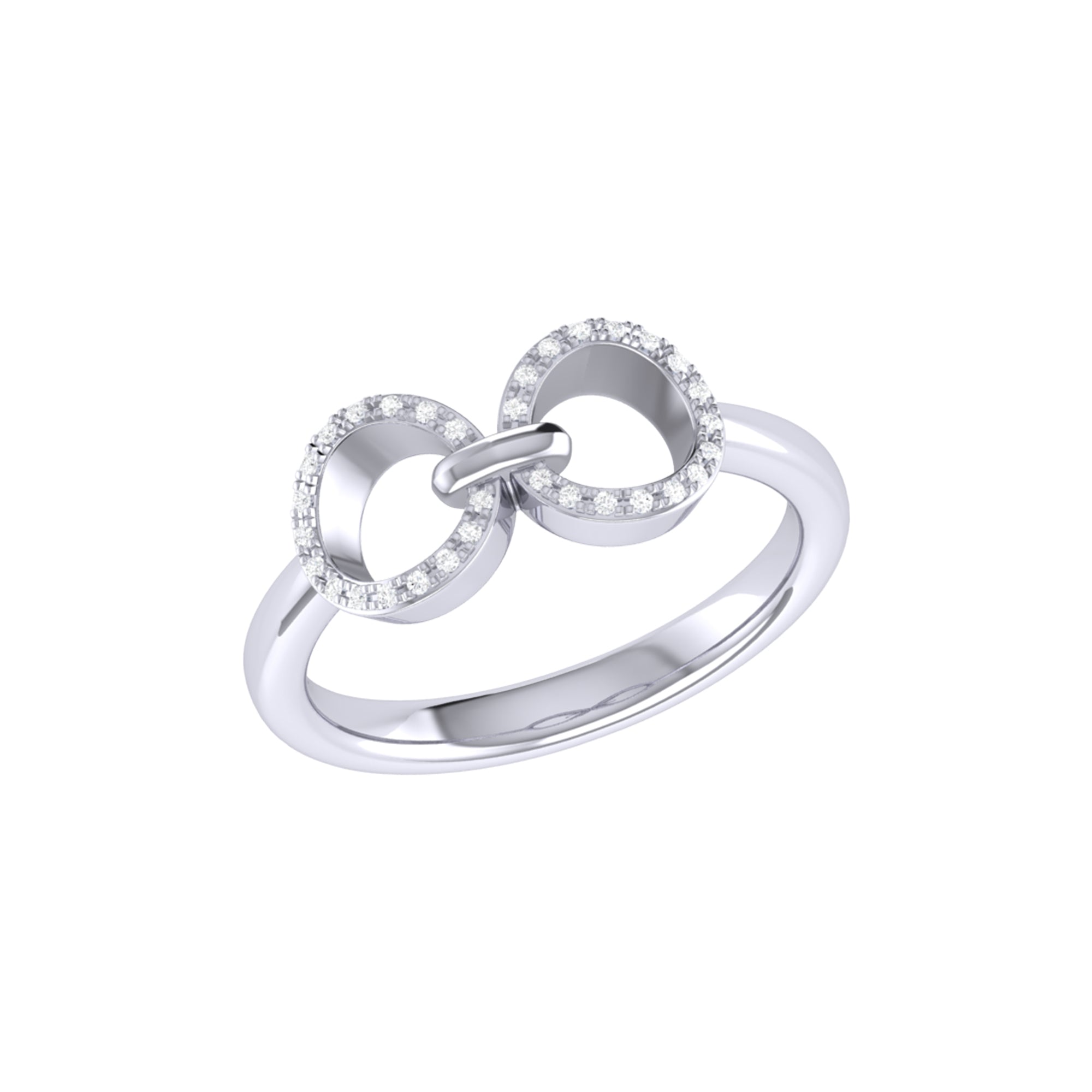 Elegant Binoculars Infinity Diamond Ring in Sterling Silver featuring genuine diamonds in a micro plate setting.