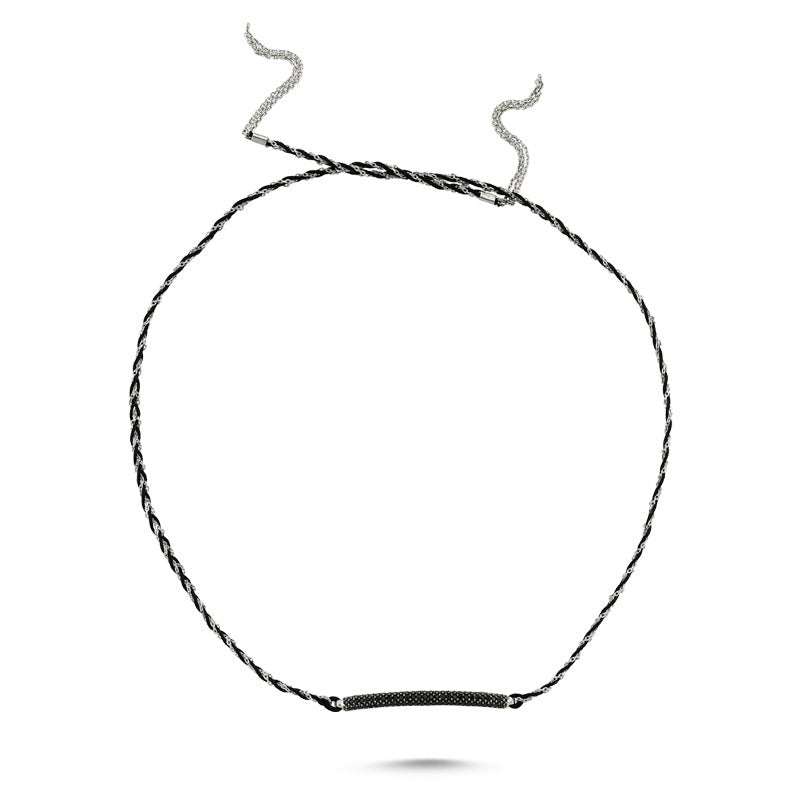 Black Braided Adjustable Cord & String Necklace featuring handmade 925 Sterling Silver and CZ crystals, showcasing elegance and versatility.