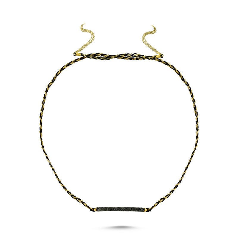 Black Braided Adjustable Cord & String Necklace featuring handmade 925 Sterling Silver and CZ crystals, showcasing elegance and versatility.