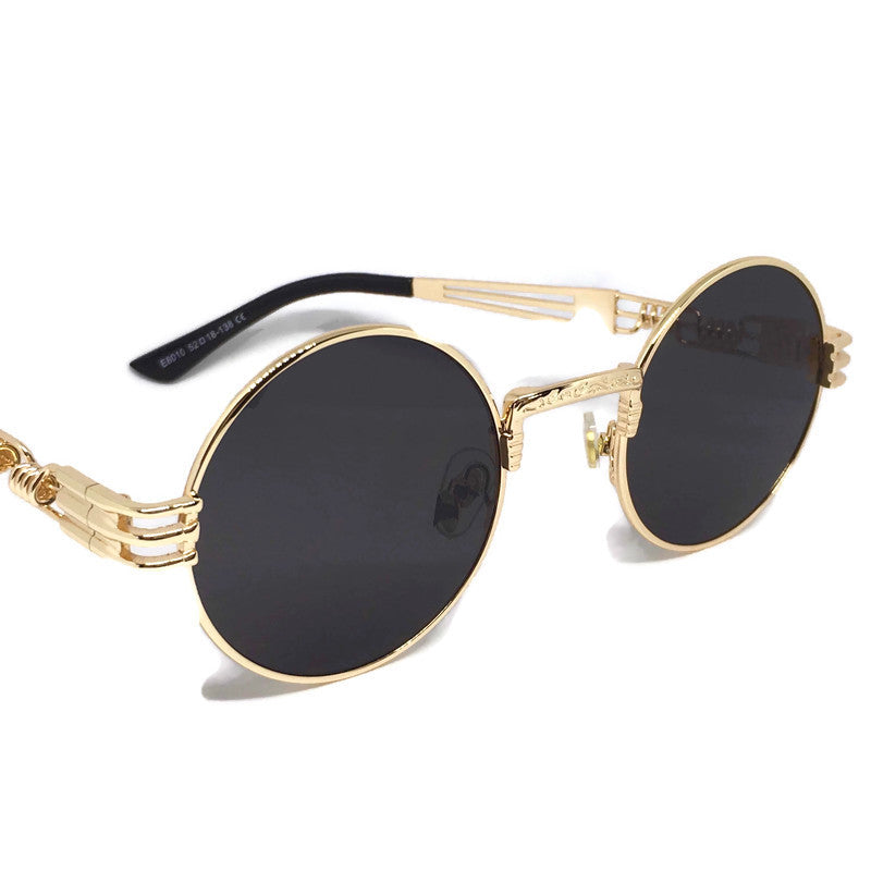 Stylish Black & Gold Sunglasses with metal frame and acrylic lenses, perfect for any occasion.