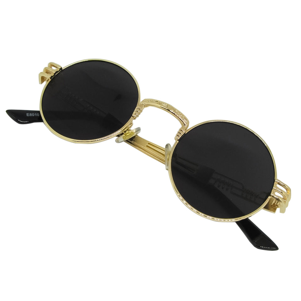 Stylish Black & Gold Sunglasses with metal frame and acrylic lenses, perfect for any occasion.