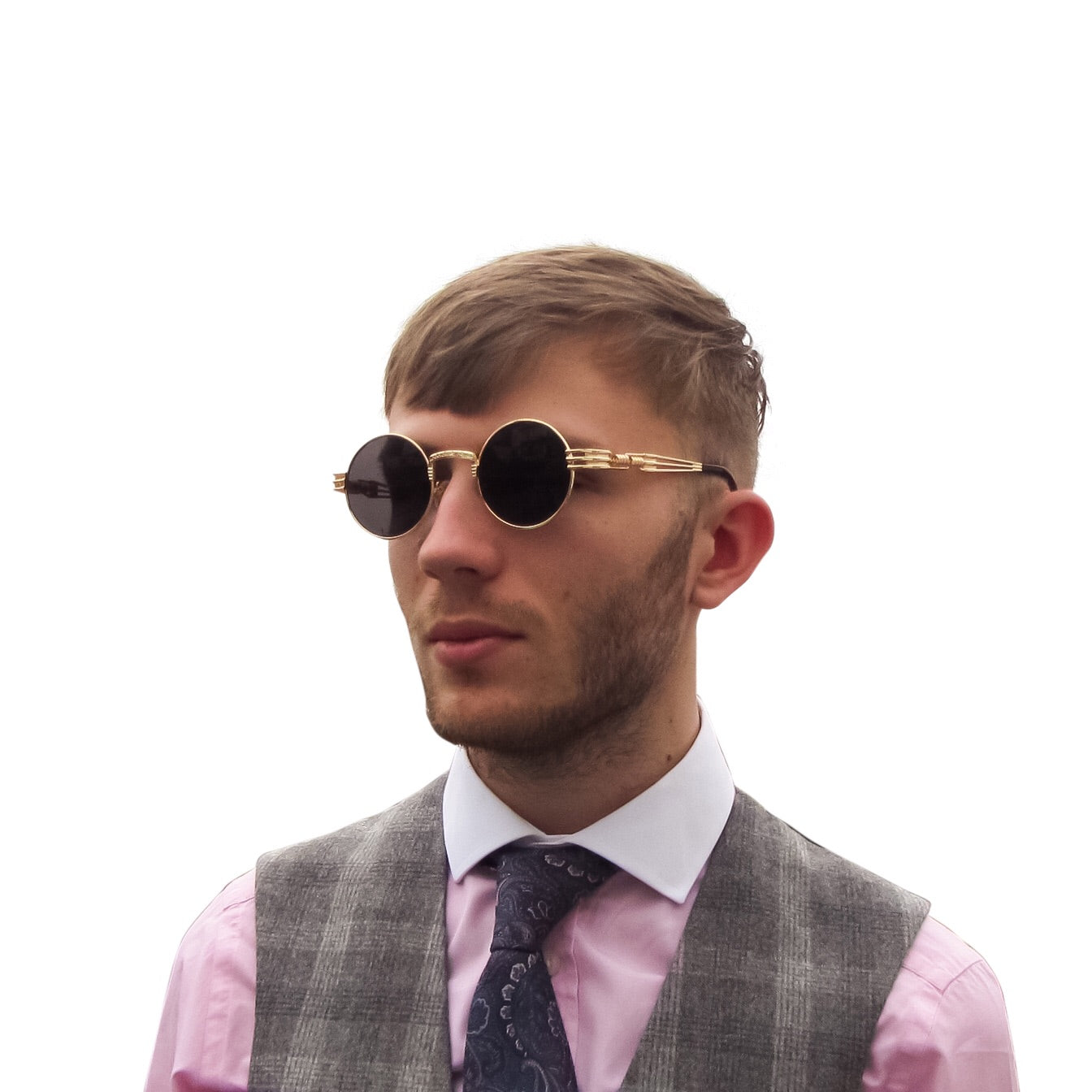 Stylish Black & Gold Sunglasses with metal frame and acrylic lenses, perfect for any occasion.