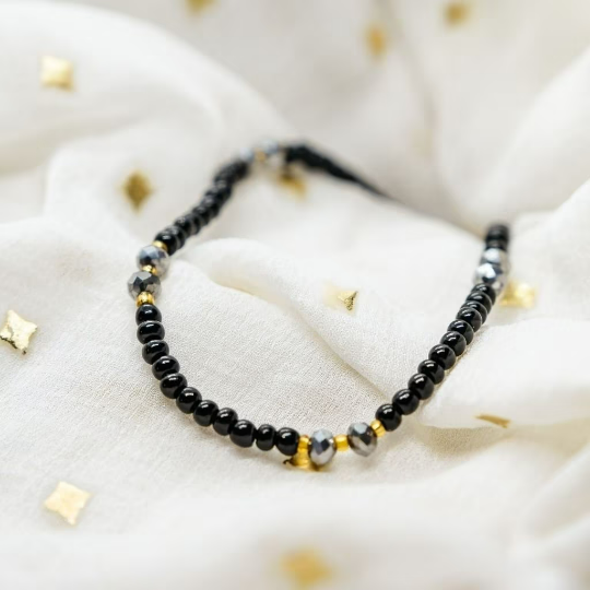 Black Golden Beads Indian Everyday Devil Eye Mangalsutra featuring premium black beads and golden accents, perfect for everyday elegance.