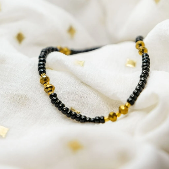 Black Golden Beads Indian Everyday Devil Eye Mangalsutra featuring premium black beads and golden accents, perfect for everyday elegance.