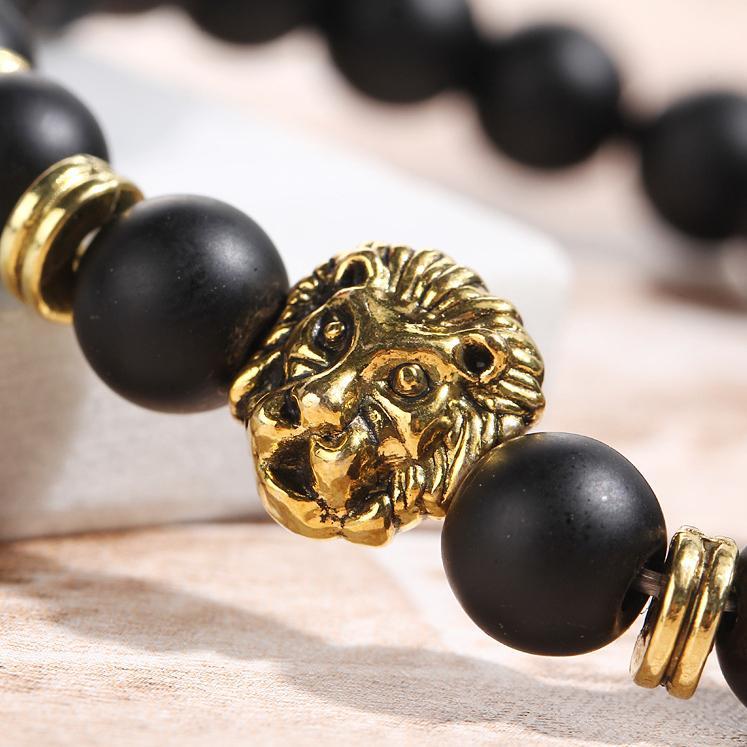 Elegant Black Lion Head 18K Gold Plated Bracelet showcasing intricate design and luxurious finish, made in Italy.