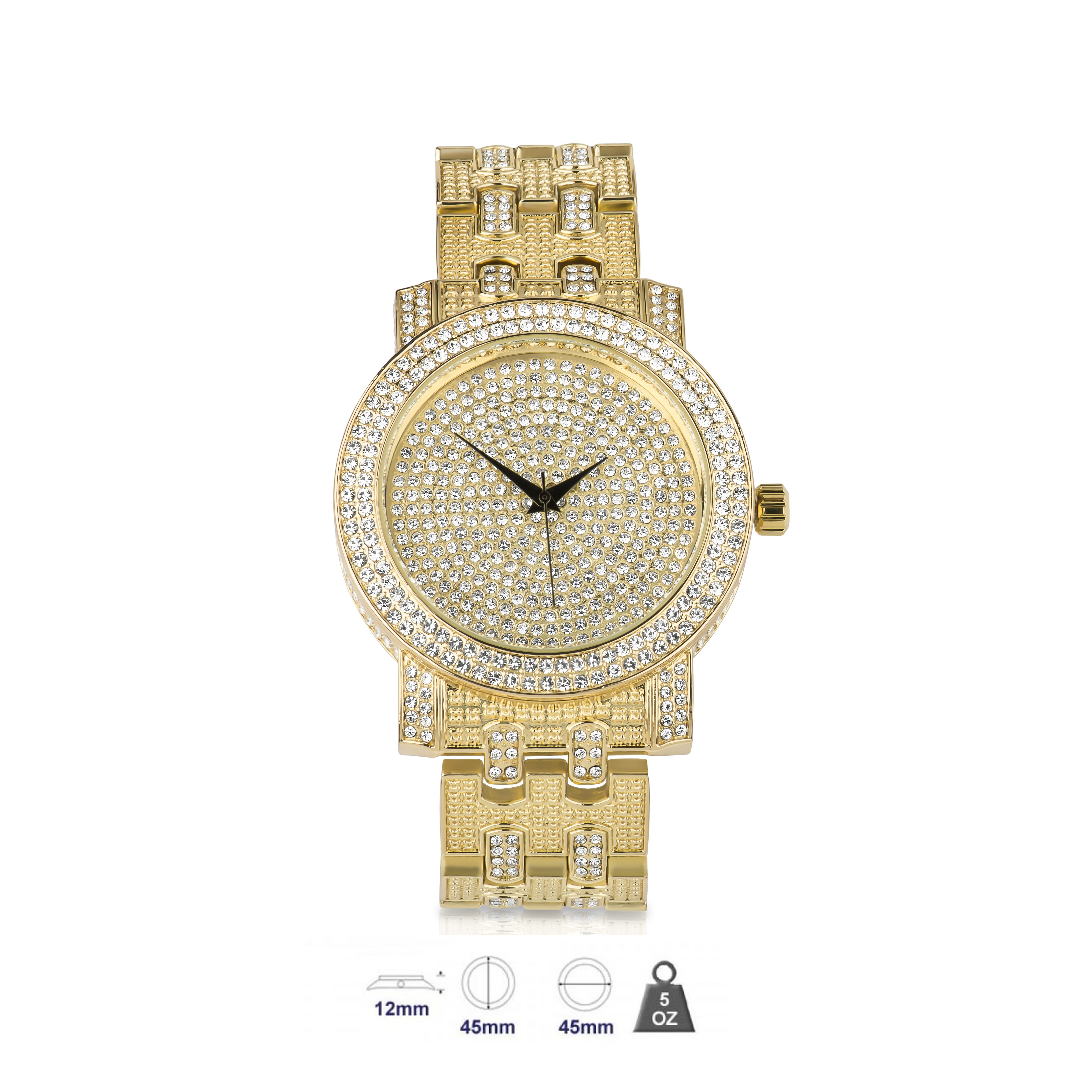 Bling metal watch for men featuring a bold design with a shiny finish, showcasing its large case and stylish appearance.