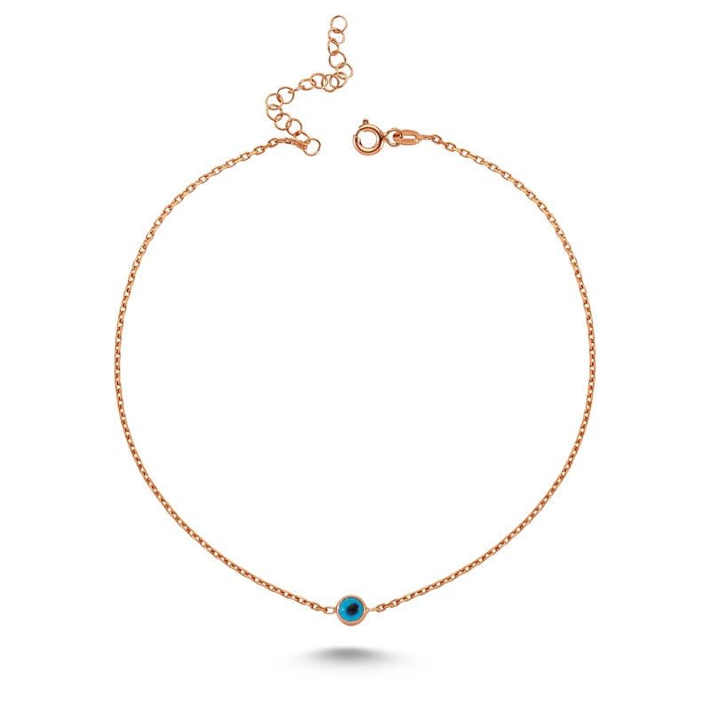 Handmade Blue Evil Eye Necklace Pendant in Silver with 18k Rose Gold or Rhodium plating, featuring a delicate silver chain.