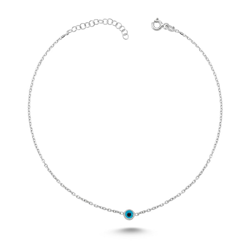 Handmade Blue Evil Eye Necklace Pendant in Silver with 18k Rose Gold or Rhodium plating, featuring a delicate silver chain.