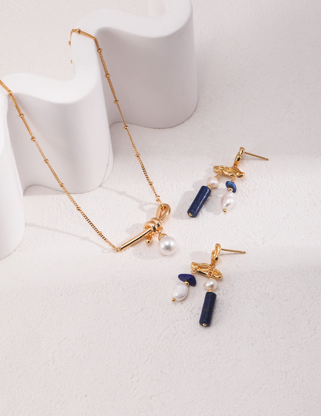 Elegant Blue Lapis Stone with Pearls Earrings, featuring natural pearls and gold vermeil, handcrafted for a luxurious look.