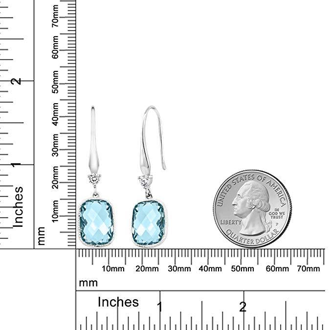 Elegant Blue Topaz Diamond Cut Drop Earrings in 18K White Gold Plated, showcasing their stunning design and craftsmanship.