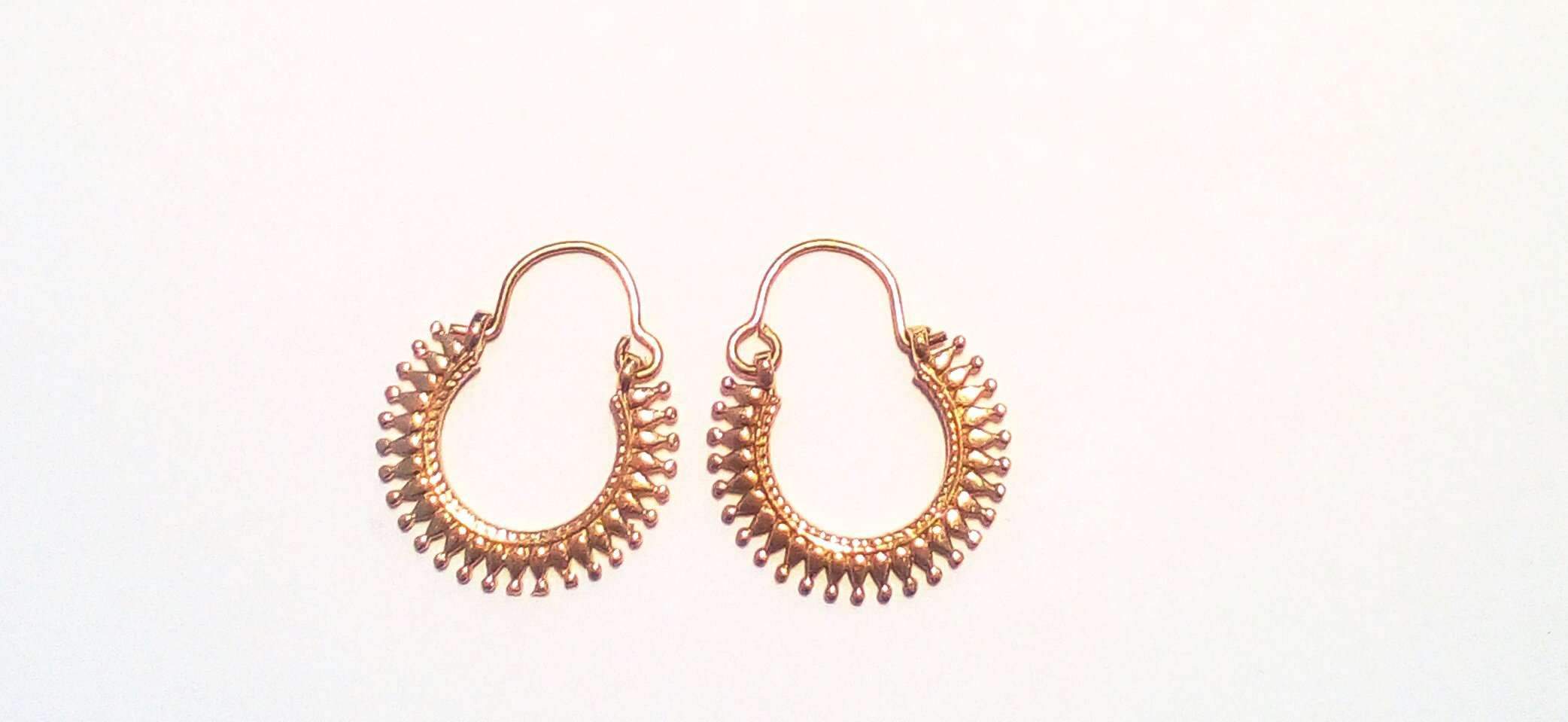 A pair of elegant Boho Hoop Earrings, handmade in London from hypoallergenic brass, featuring a stylish bohemian design.