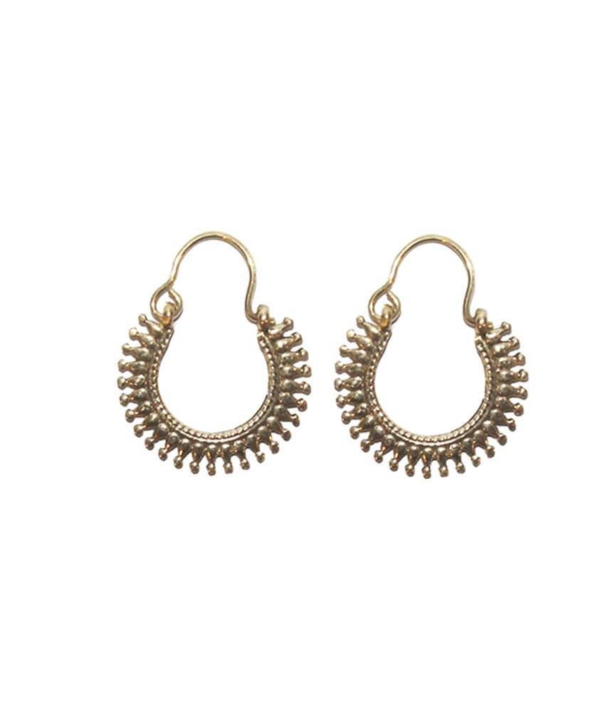 A pair of elegant Boho Hoop Earrings, handmade in London from hypoallergenic brass, featuring a stylish bohemian design.