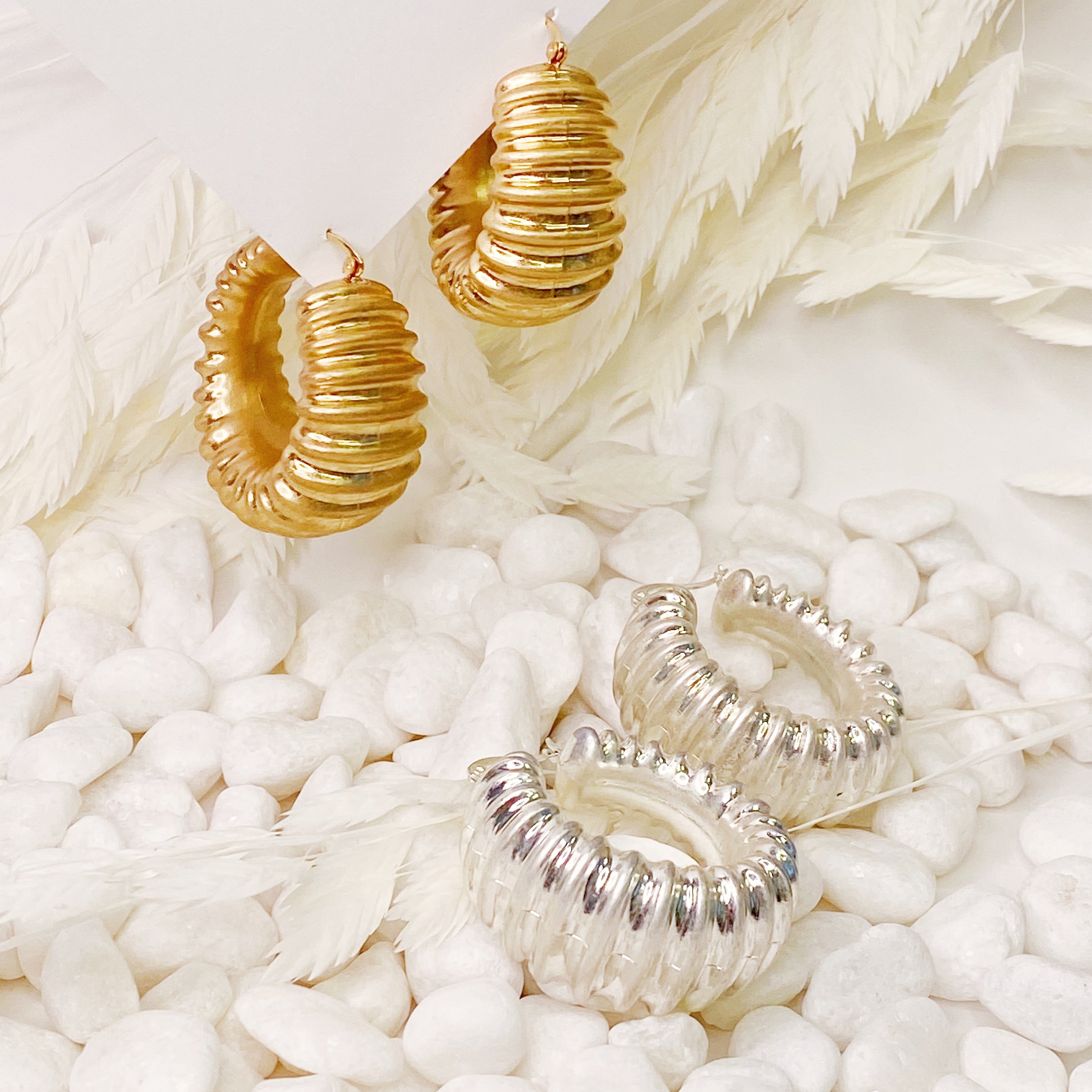 Bold In Pleats Hoop Earrings featuring a unique pleated texture, gold plated alloy metal, and lightweight design, perfect for everyday wear.