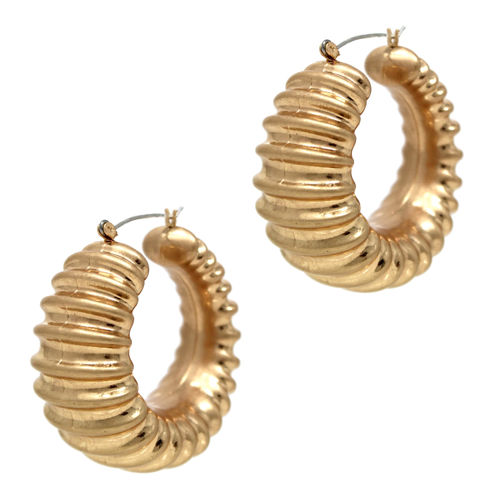 Bold In Pleats Hoop Earrings featuring a unique pleated texture, gold plated alloy metal, and lightweight design, perfect for everyday wear.