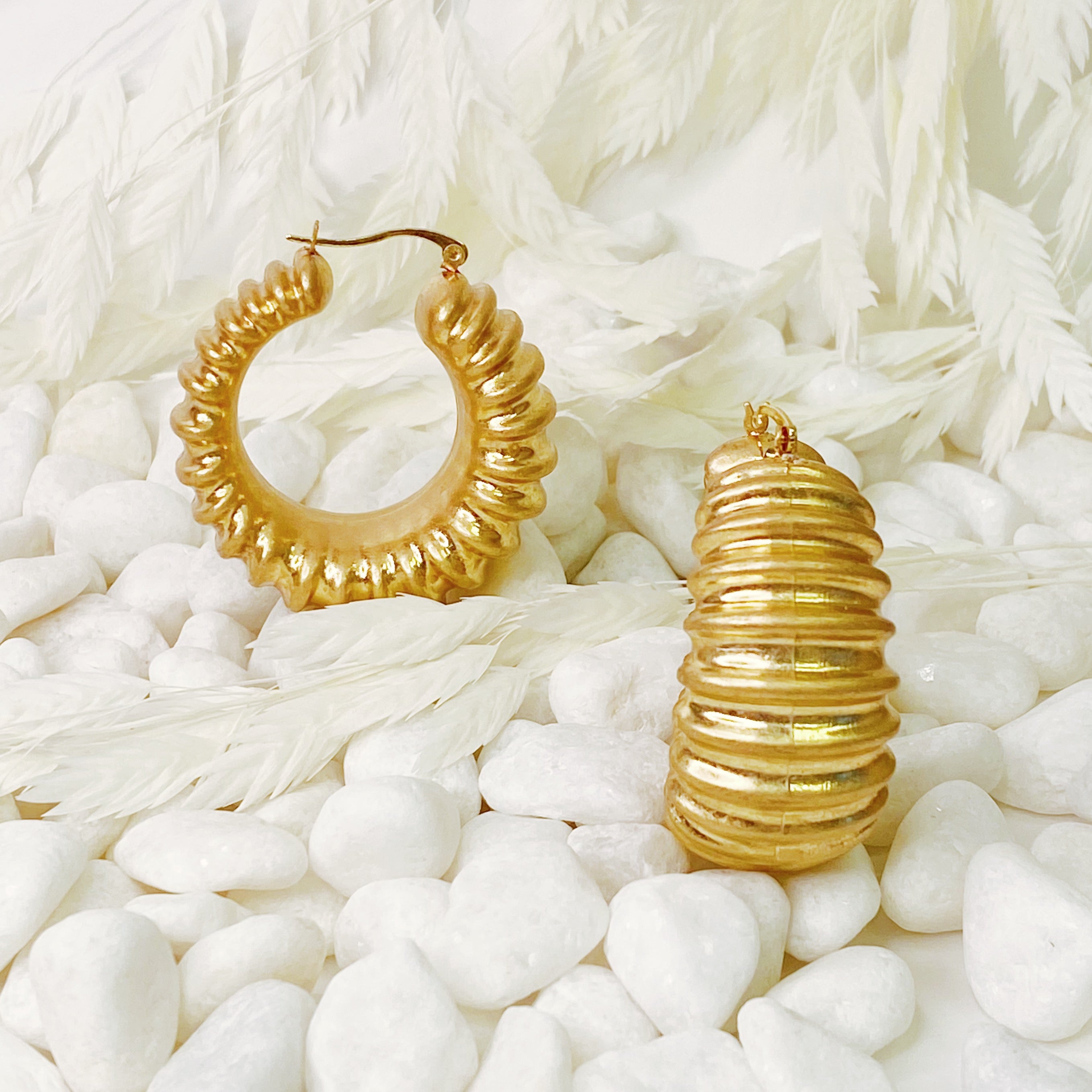 Bold In Pleats Hoop Earrings featuring a unique pleated texture, gold plated alloy metal, and lightweight design, perfect for everyday wear.