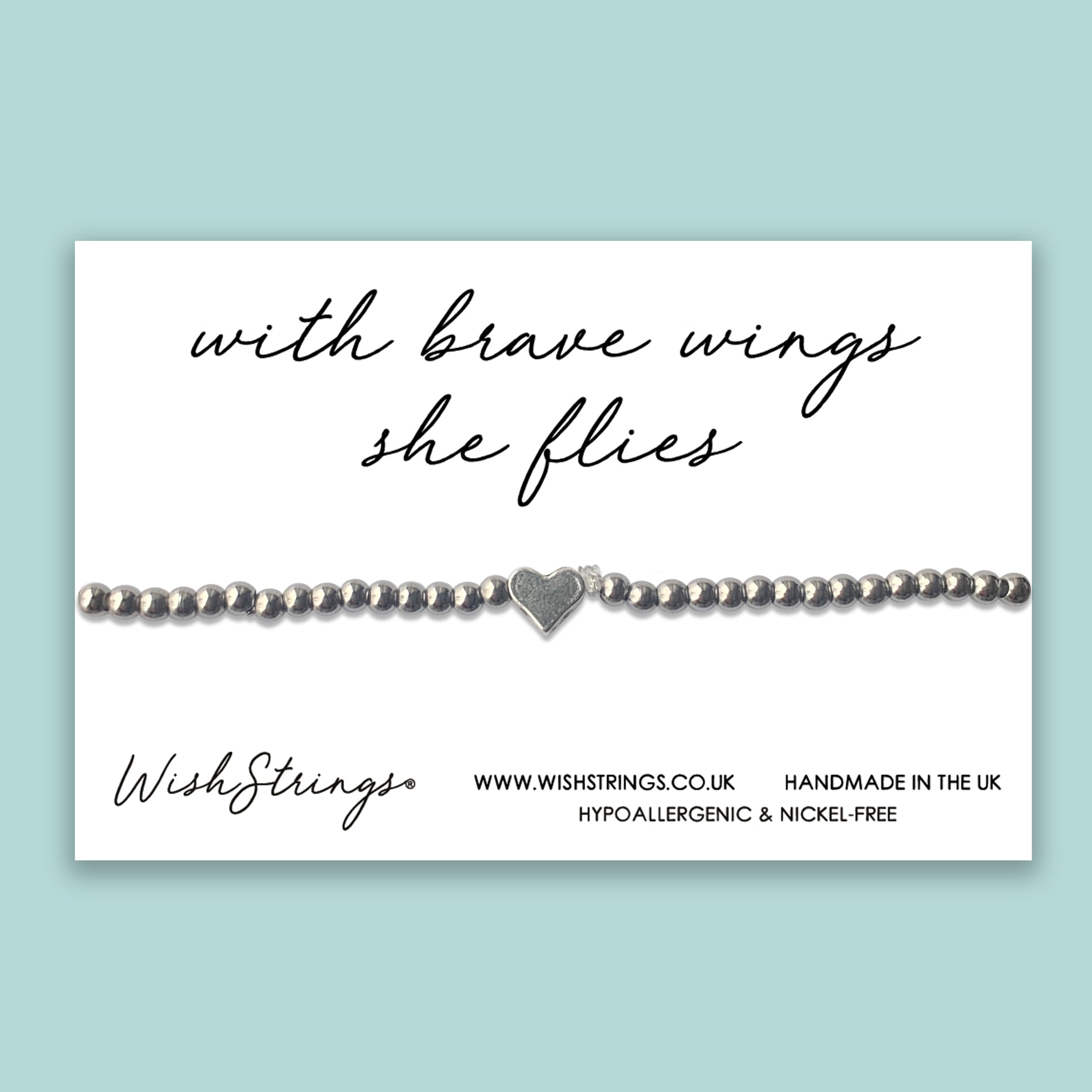 Brave Wings Heart Stretch Bracelet featuring elegant heart beads on a stretchable band, perfect for everyday wear.