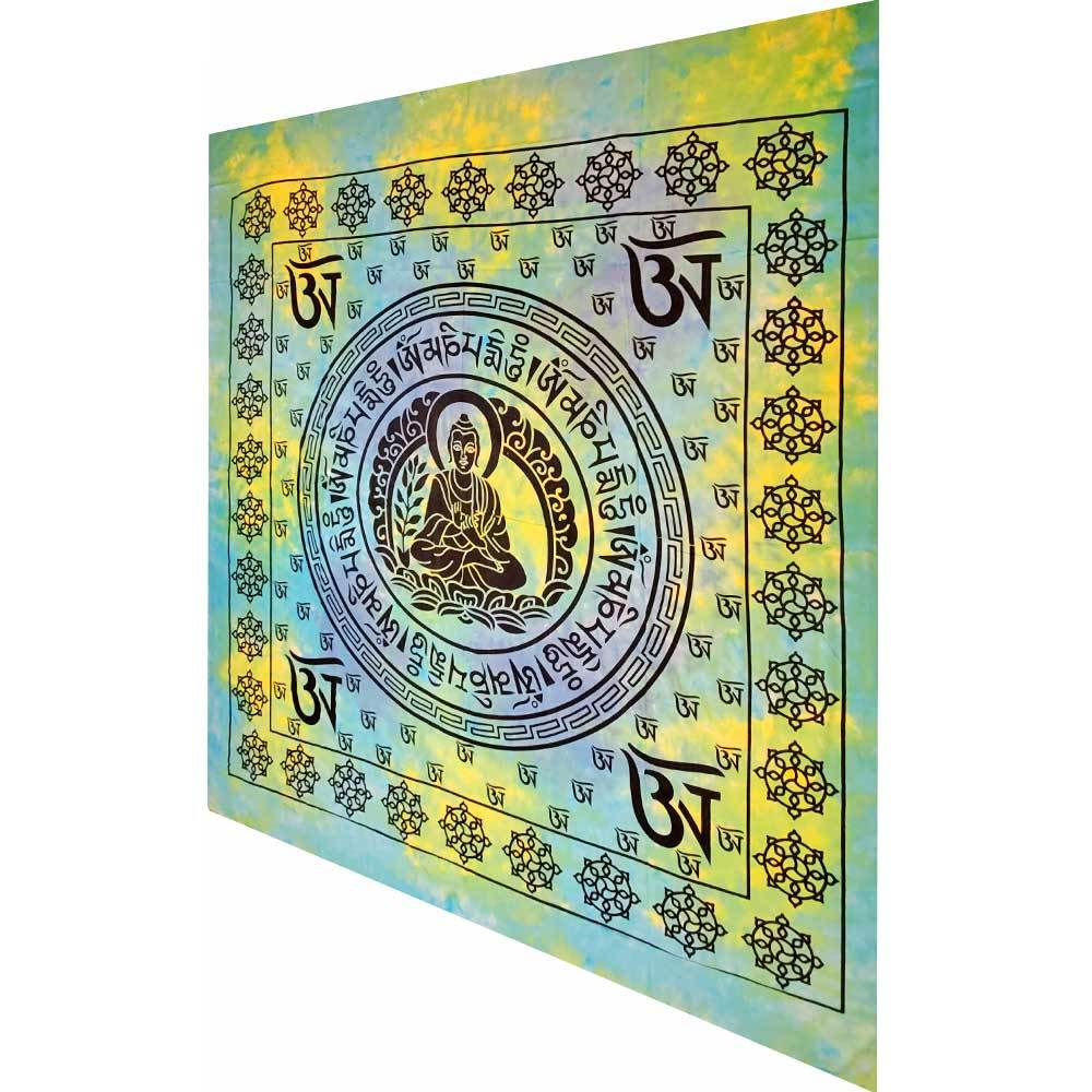 Buddhist Om Symbol tapestry featuring the Seven Chakra, showcasing vibrant colors and intricate designs, perfect for wall hanging or decor.