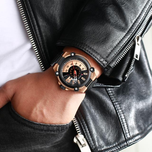 BUOYANT CURREN CLASSIC METAL I 550985 watch featuring a vibrant blue and gold design with a blue framed dial and golden hour markers.