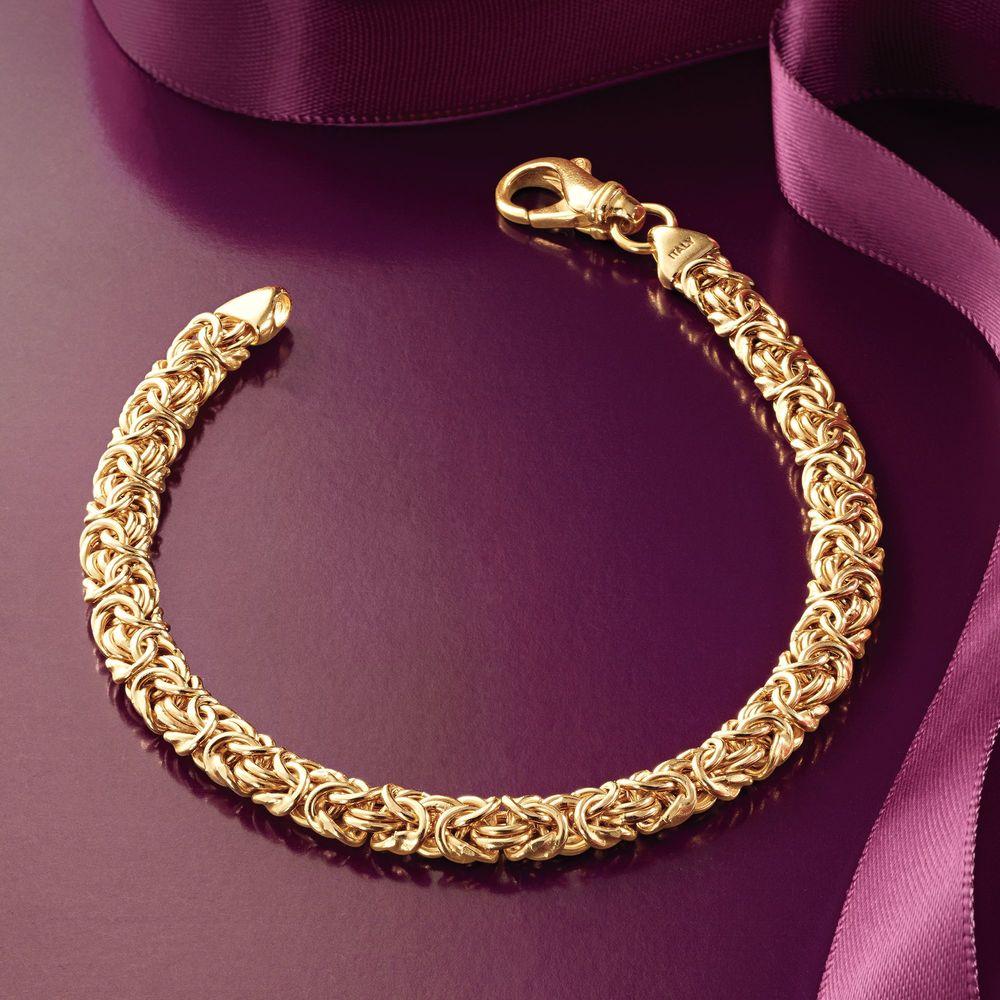 Byzantine Chain Bracelet in 18K Gold Plated, featuring intricate links and a lobster clasp, elegantly displayed on a soft surface.