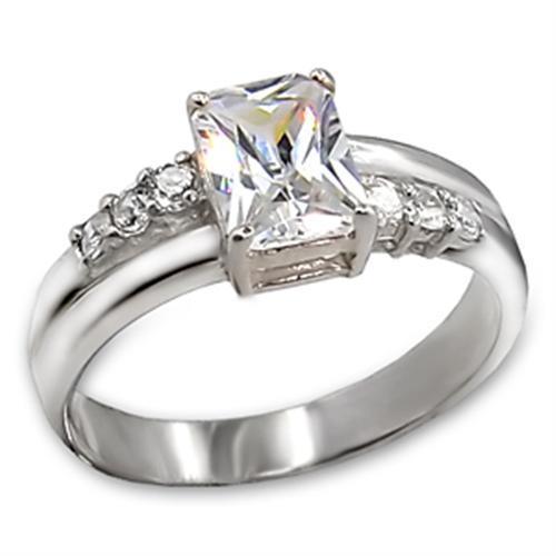 C05006 High-Polished 925 Sterling Silver Ring featuring AAA Grade CZ stones, showcasing its elegant design and shine.
