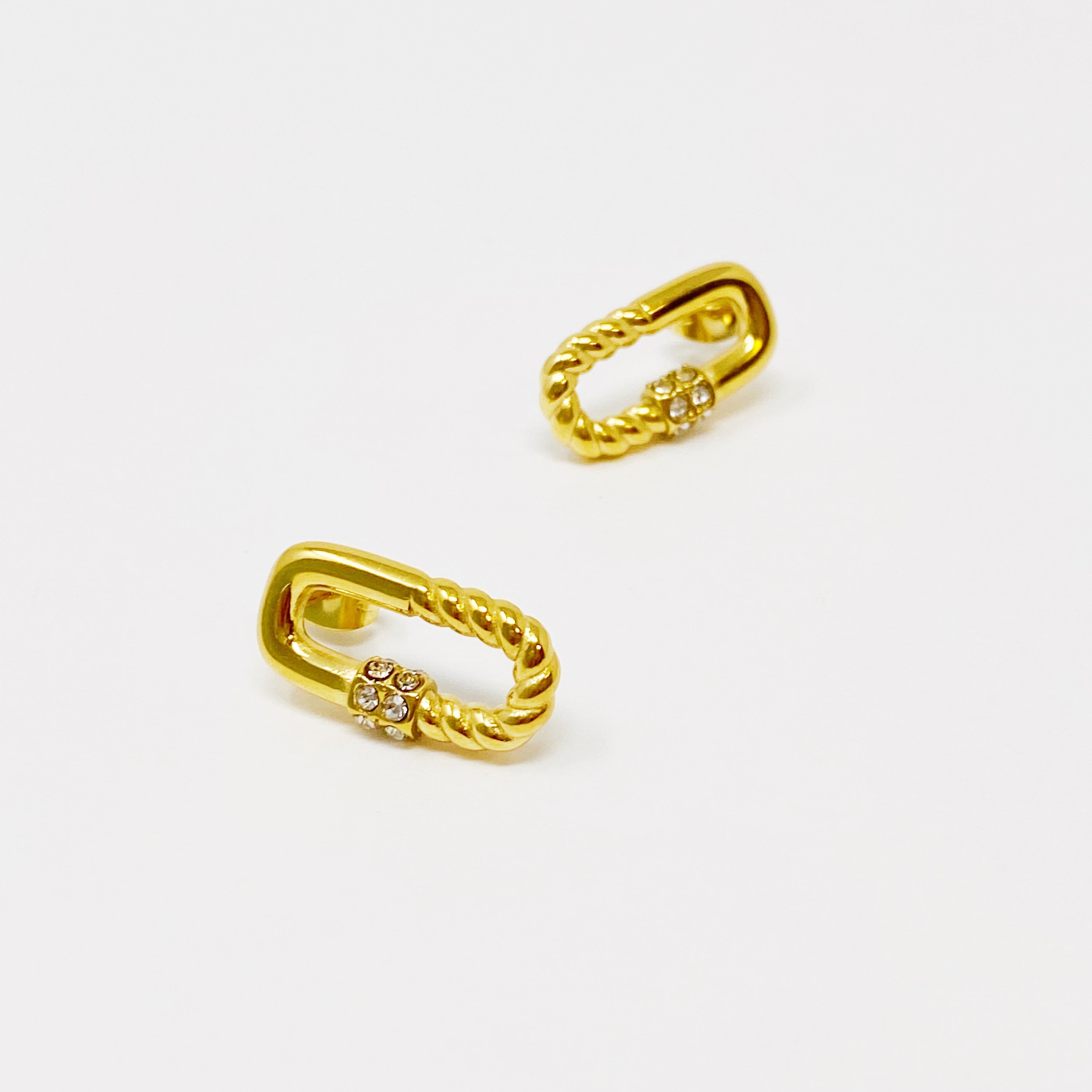Stylish Cabled Link Stud Earrings in 18K gold plating, featuring a unique design with cubic zirconia accents.