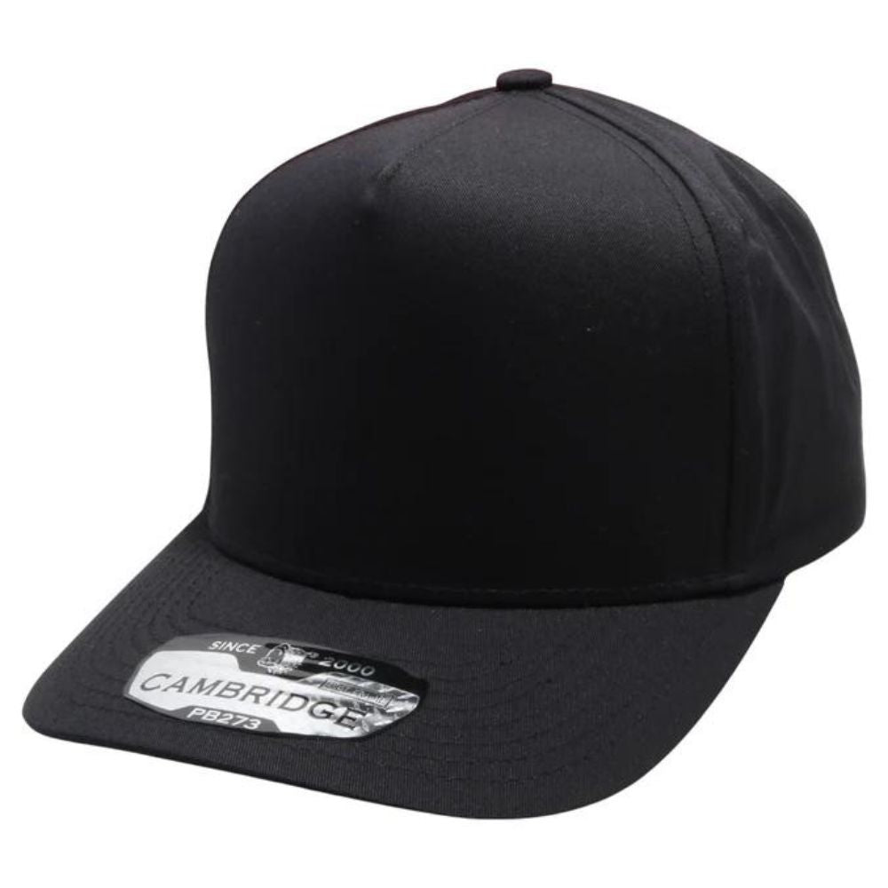 CAMBRIDGE 5 PANEL HIGH FRAME caps in a pack of 6, featuring a structured design, adjustable snapback, and curved visor for sun protection.