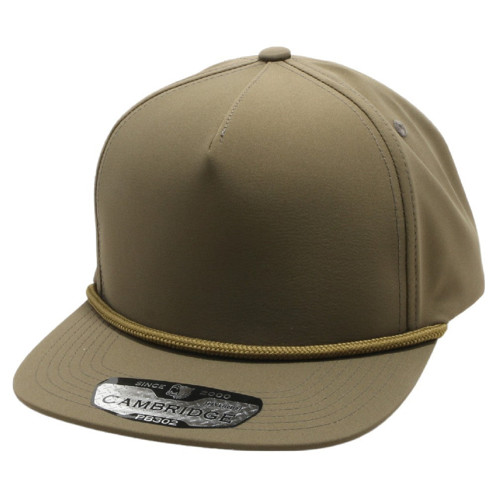 A pack of six CAMBRIDGE 5 PANEL HYBRID ROPE SNAPBACK caps in various colors, showcasing their high-profile design and curved visor.