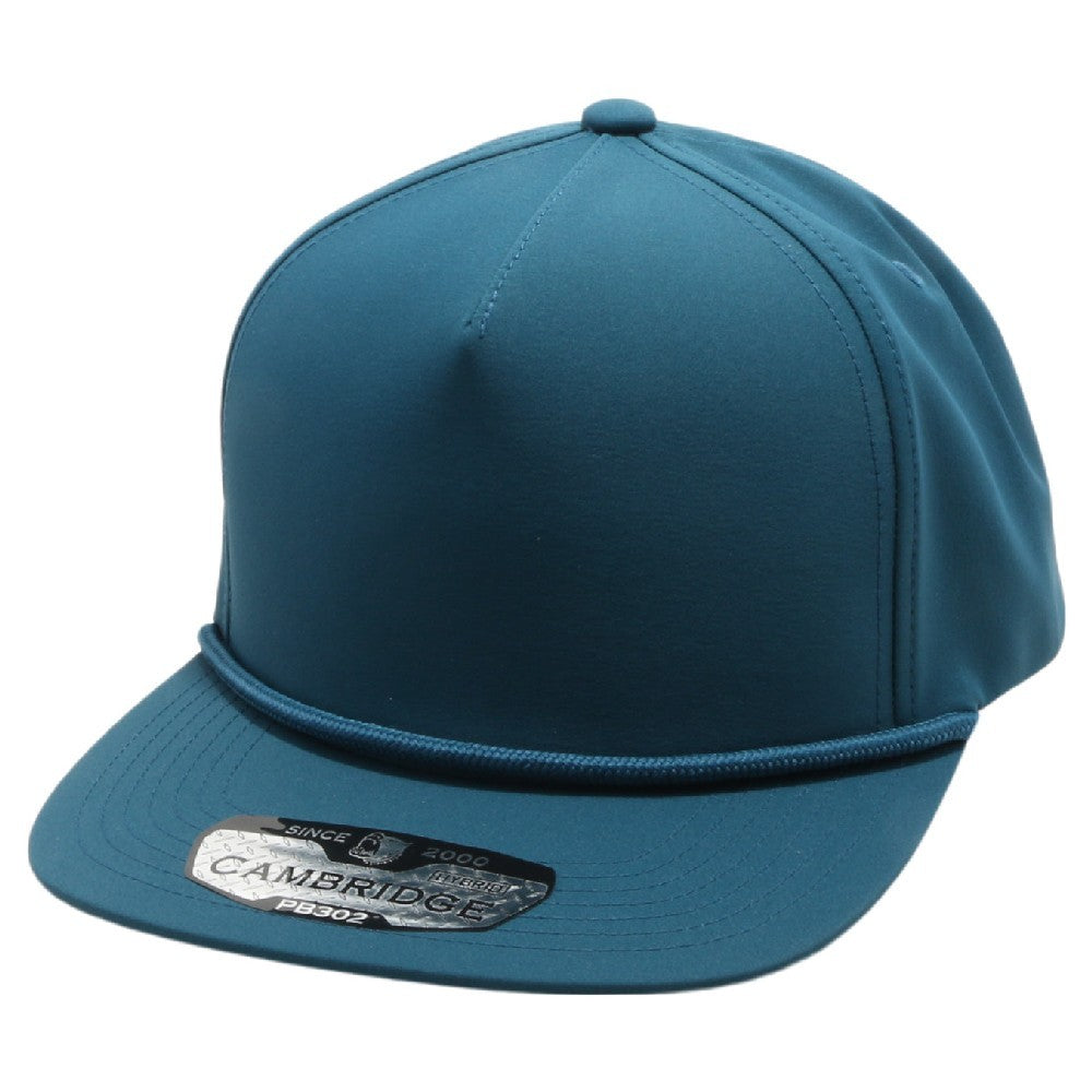 A pack of six CAMBRIDGE 5 PANEL HYBRID ROPE SNAPBACK caps in various colors, showcasing their high-profile design and curved visor.