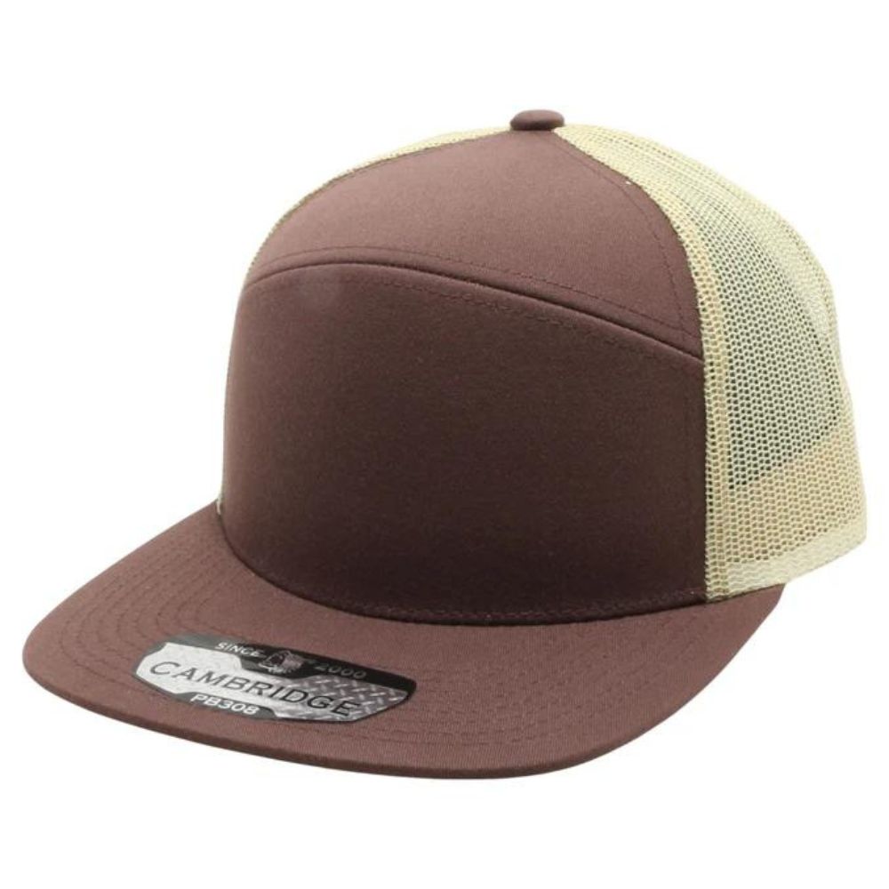 CAMBRIDGE 6 PANEL CAMPER MESH BACK SNAPBACK featuring a structured design, adjustable snapback closure, and breathable mesh back.