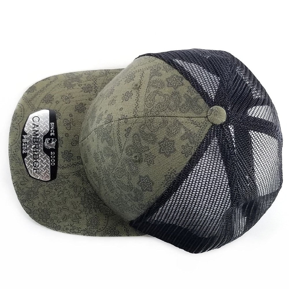 Cambridge Paisley Mesh Trucker Hat pack of 6 featuring a stylish paisley design, mid-profile crown, and curved visor.