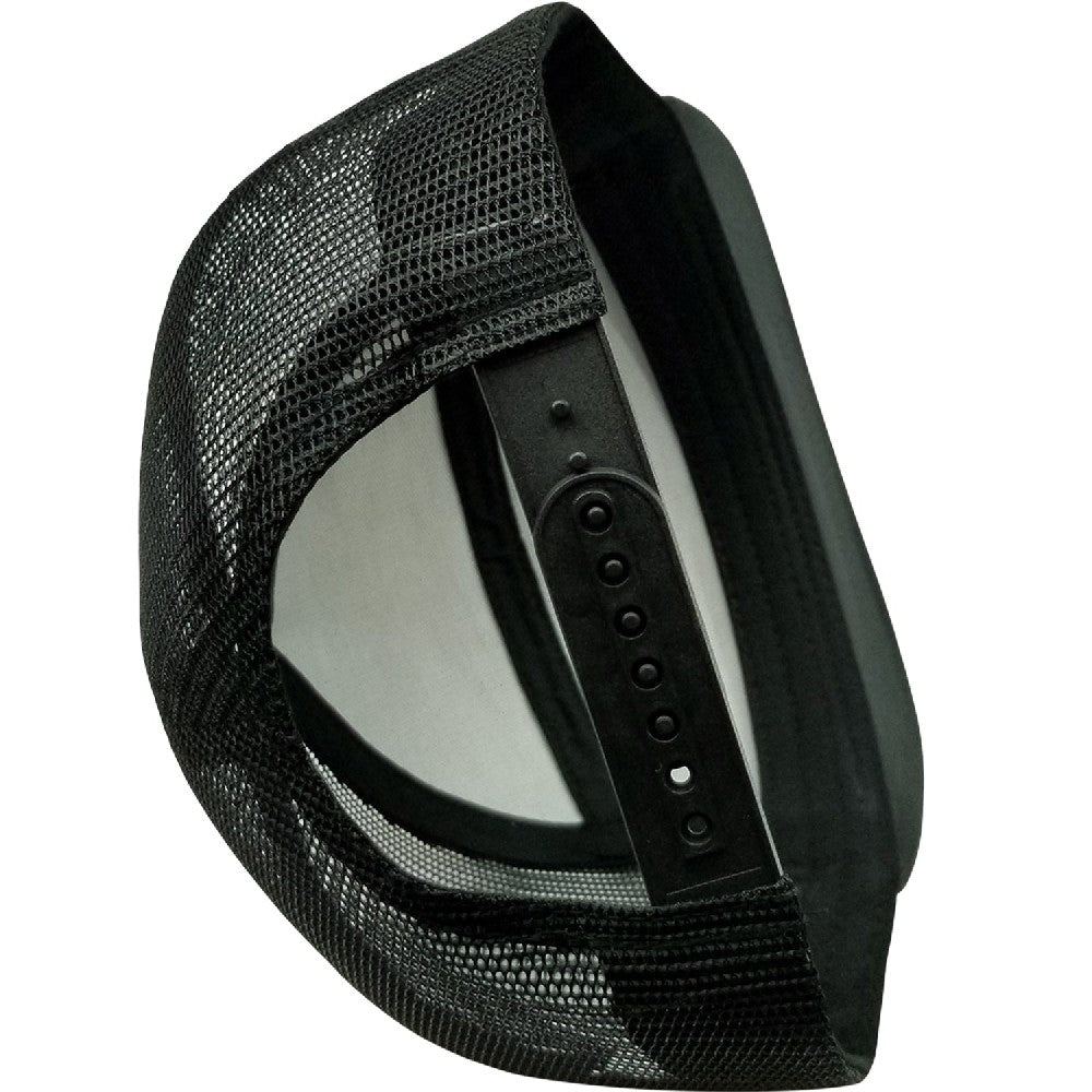 Pack of 6 Cambridge Shiny Camo Camper Mesh Trucker hats featuring a stylish camouflage design and flat visor.