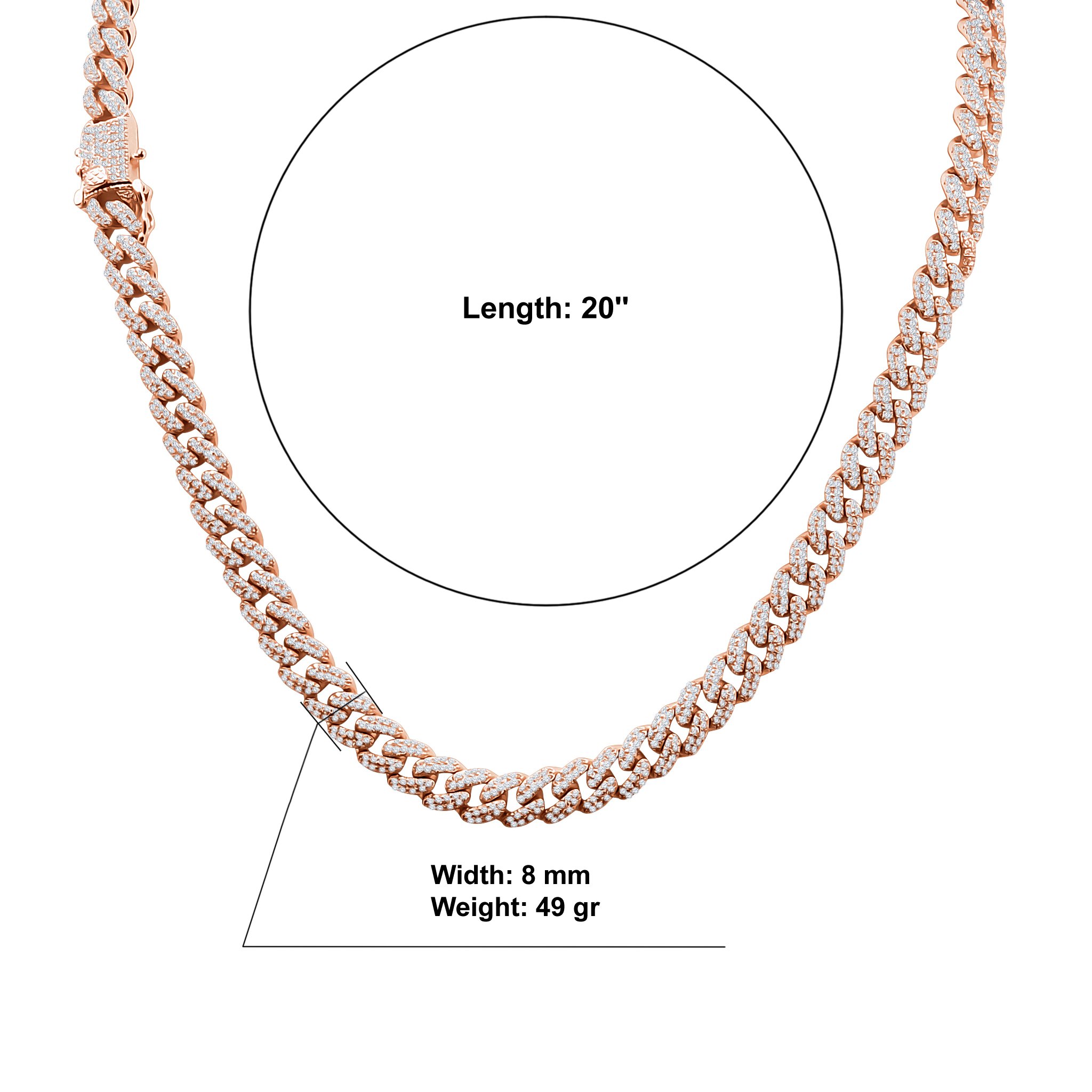 CAMEO 8 MM 925 Silver Cuban Chain featuring hand-set Cubic Zirconia stones, showcasing luxury and sophistication.