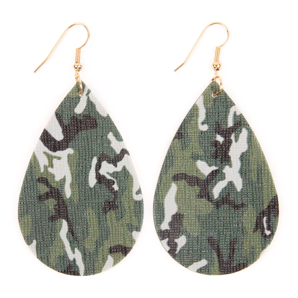 Stylish camouflage leather drop dangle earrings by DOBBI, showcasing a unique design and lightweight material.