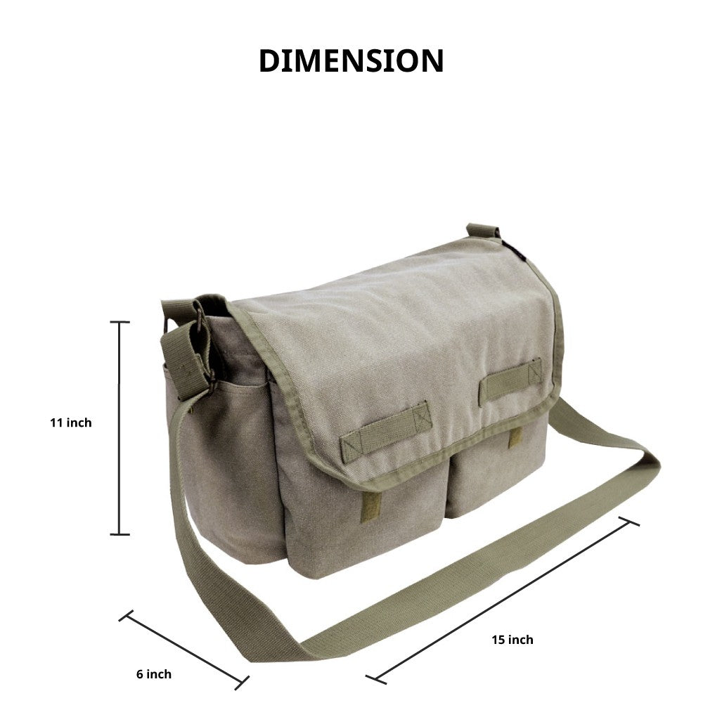 Large Canvas Messenger bag in cotton canvas with multiple pockets, ideal for daily use.