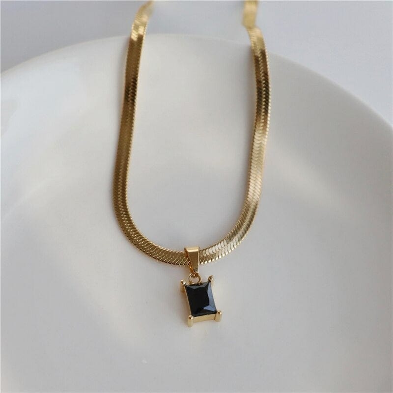 Cassidy Snake Chain Crystal Charm Necklace featuring multi-coloured zircon crystals and a gold-plated stainless steel snake chain.