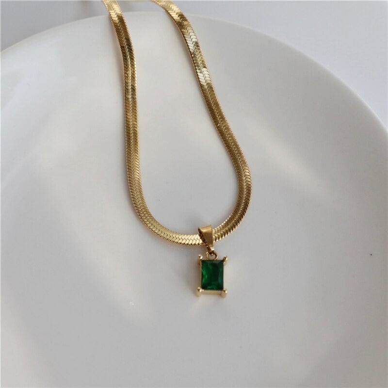 Cassidy Snake Chain Crystal Charm Necklace featuring multi-coloured zircon crystals and a gold-plated stainless steel snake chain.