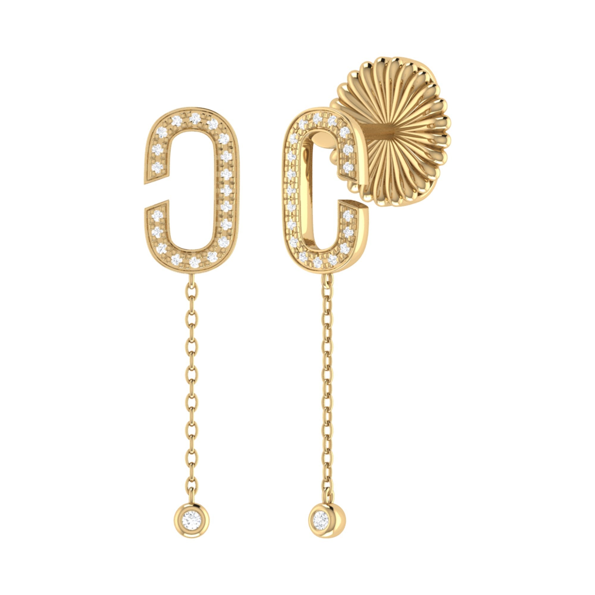 Celia C Diamond Drop Earrings featuring 14K Yellow Gold Vermeil on Sterling Silver with genuine diamonds, showcasing a C-shaped drop design.