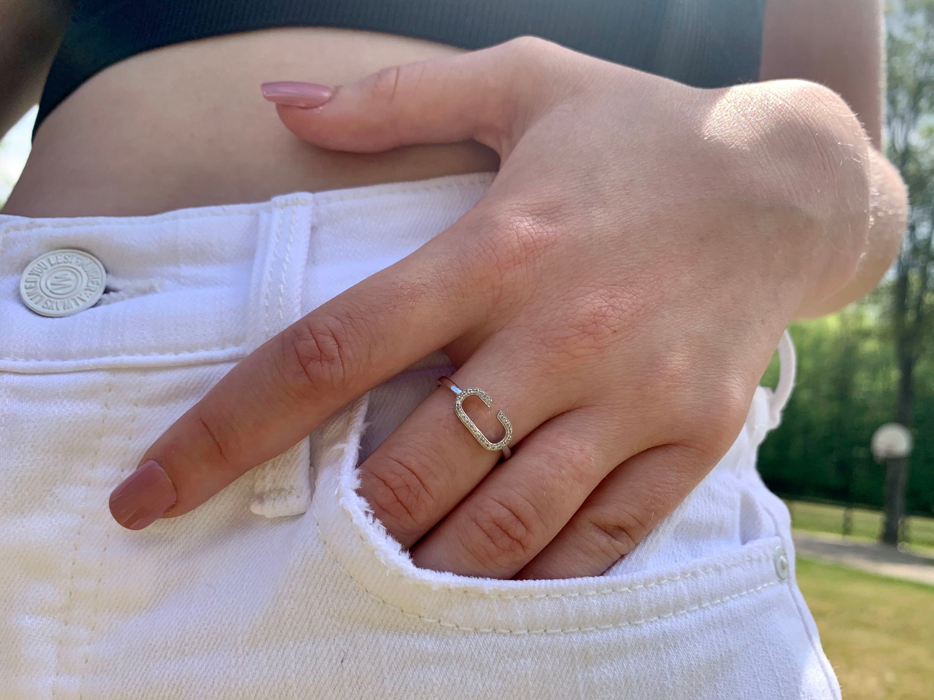 Celia C Diamond Ring in Sterling Silver featuring natural diamonds in a micro pave setting, elegantly crafted and custom sized.