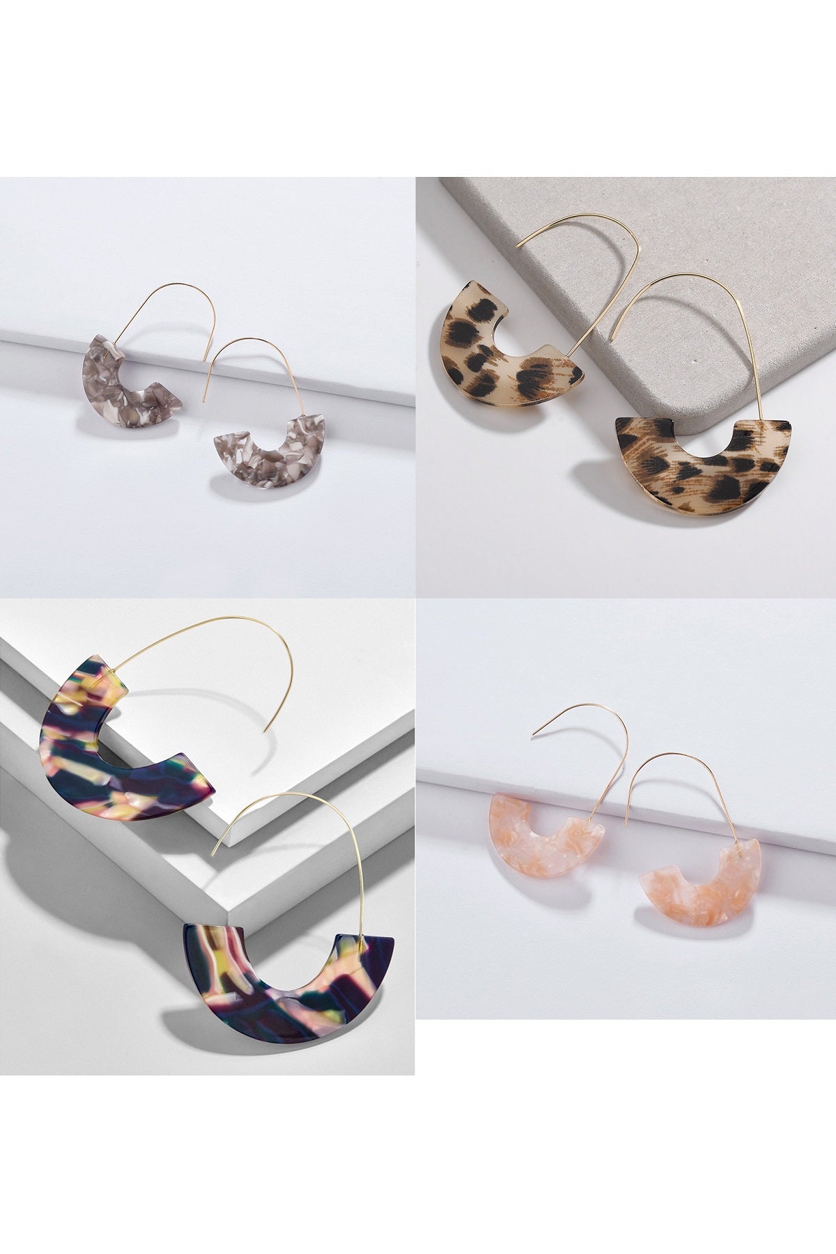 Colorful Celluloid Hook Hoop Earrings by DOBBI, showcasing vibrant hues and a stylish design, perfect for summer wear.